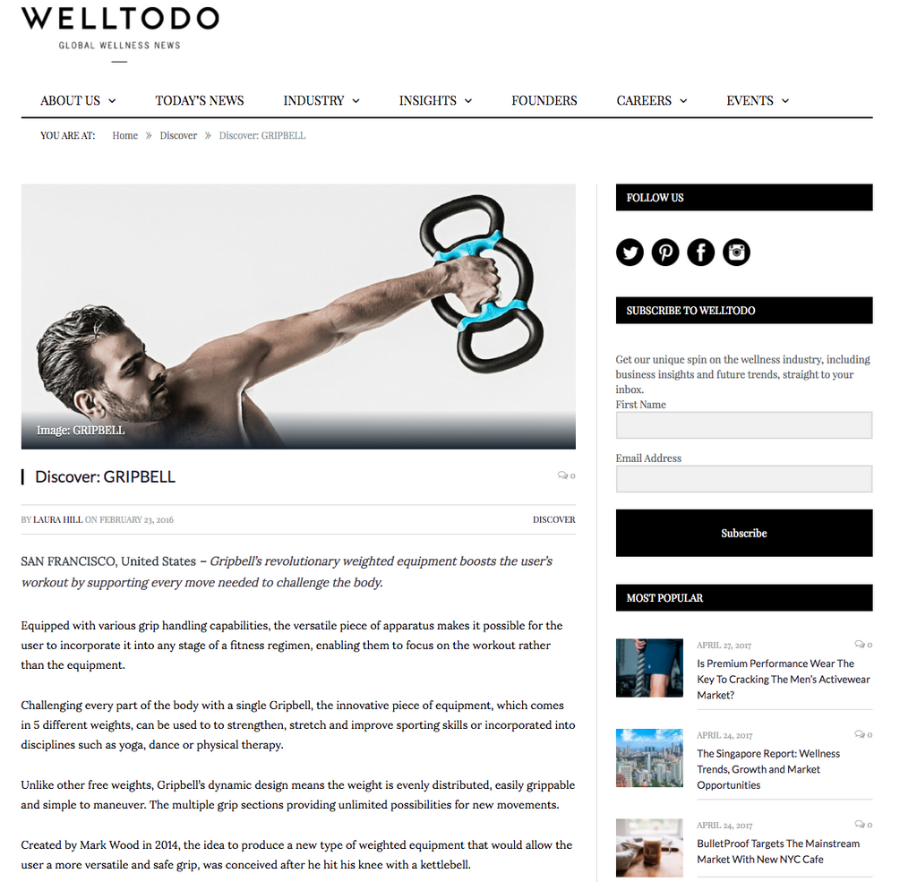 GRIPBELL featured on WellToDo